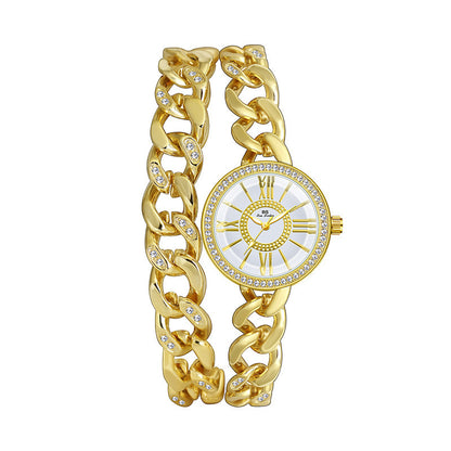 Chain Decorated Women's Bracelet and Watch Set