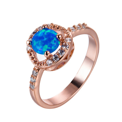 Zircon Round Opal Rose Gold Pandora Ring