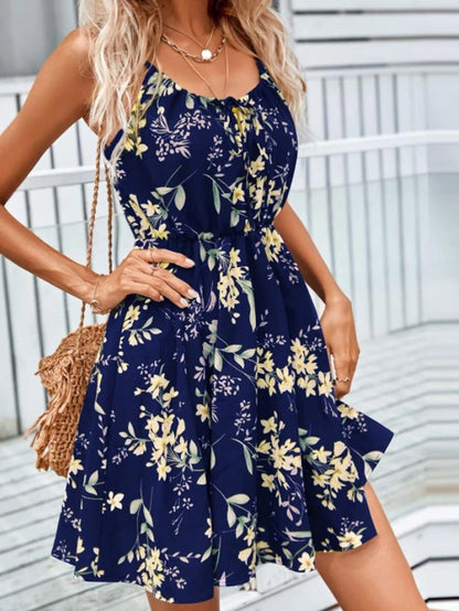 Elastic Belli Çiçekli Mini Elbise - Vestido De Tirantes Con Estampado Floral Y Diseño De Cintura Elástica Vestidos Cortos De Moda De Verano Ropa De Mujer