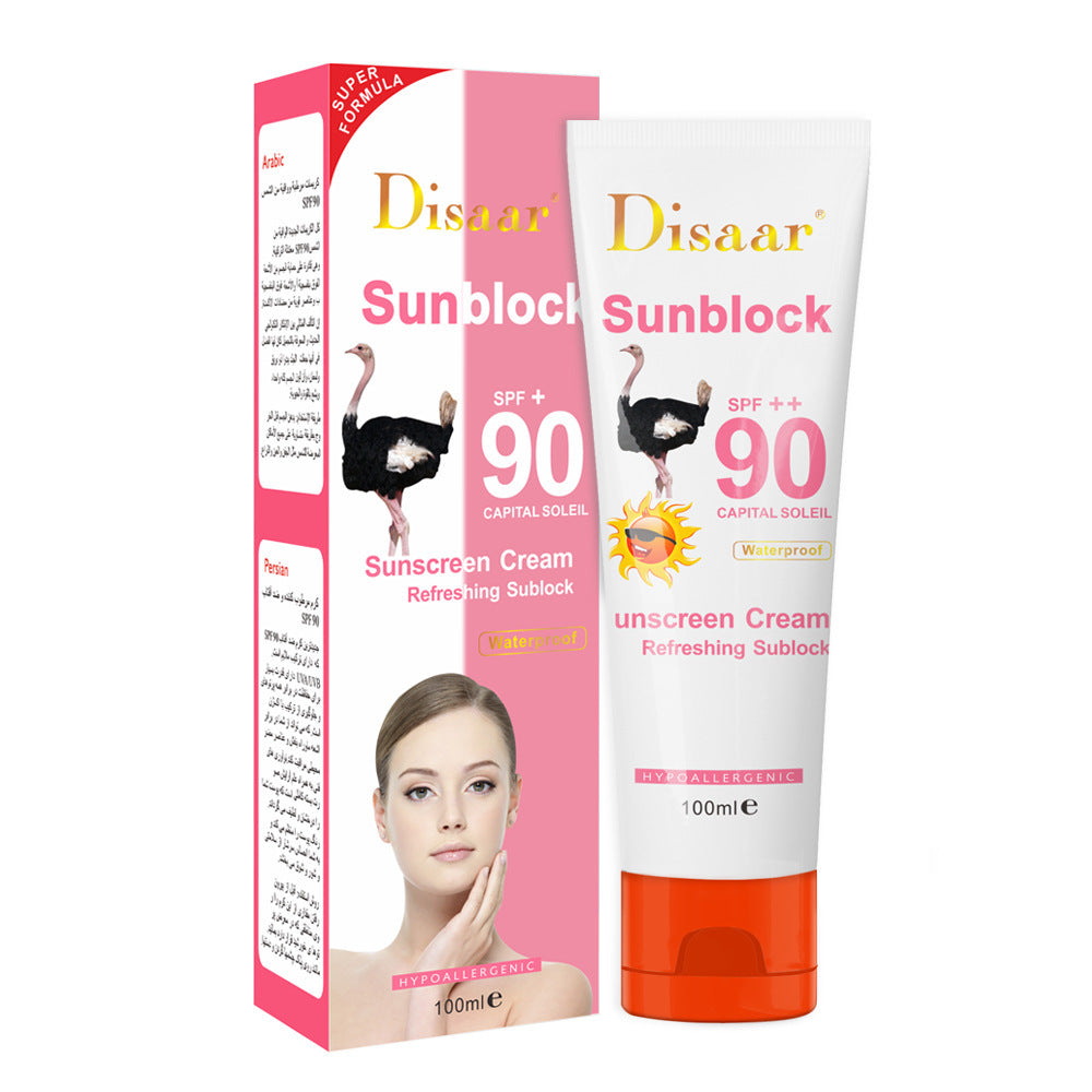 DISAAR Crème Solaire Hydratante pour Peaux Sensibles, Antioxydant, Extraits d'Escargot et d'Autruche SPF 90+ Anti-UV - 100g - 3 Achetez 2 Payez