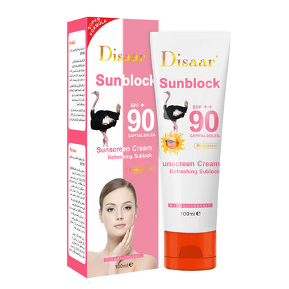 DISAAR Crème Solaire Hydratante pour Peaux Sensibles, Antioxydant, Extraits d'Escargot et d'Autruche SPF 90+ Anti-UV - 100g - 3 Achetez 2 Payez