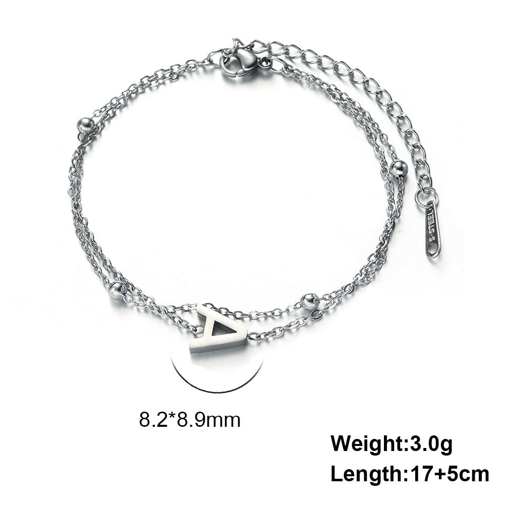 Titanium Steel Double-Layered Chain Letter Necklace Bracelet