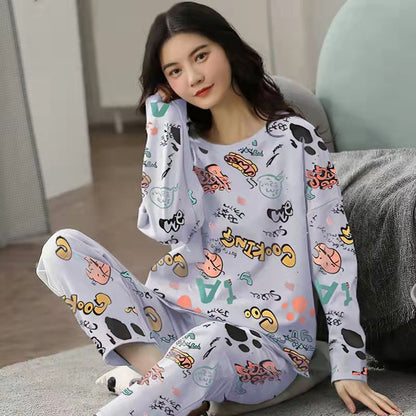 Pijama Takımı Kadın Sevimli Karikatür Baskı Pijama 2 Parça