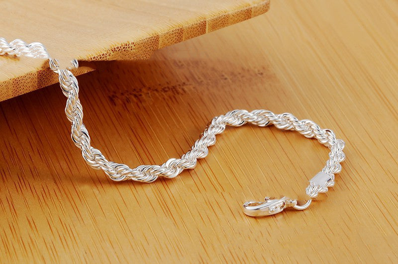 Pulsera de cuerda de plata trenzada de tendencia europea y americana