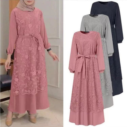 Round Neck Floral Lace Hijab Dress