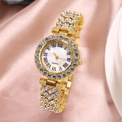 Conjunto de reloj de cuarzo de diamantes de lujo y pulsera de diamantes de doble capa