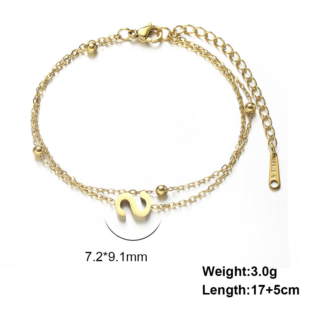 Titanium Steel Double-Layered Chain Letter Necklace Bracelet