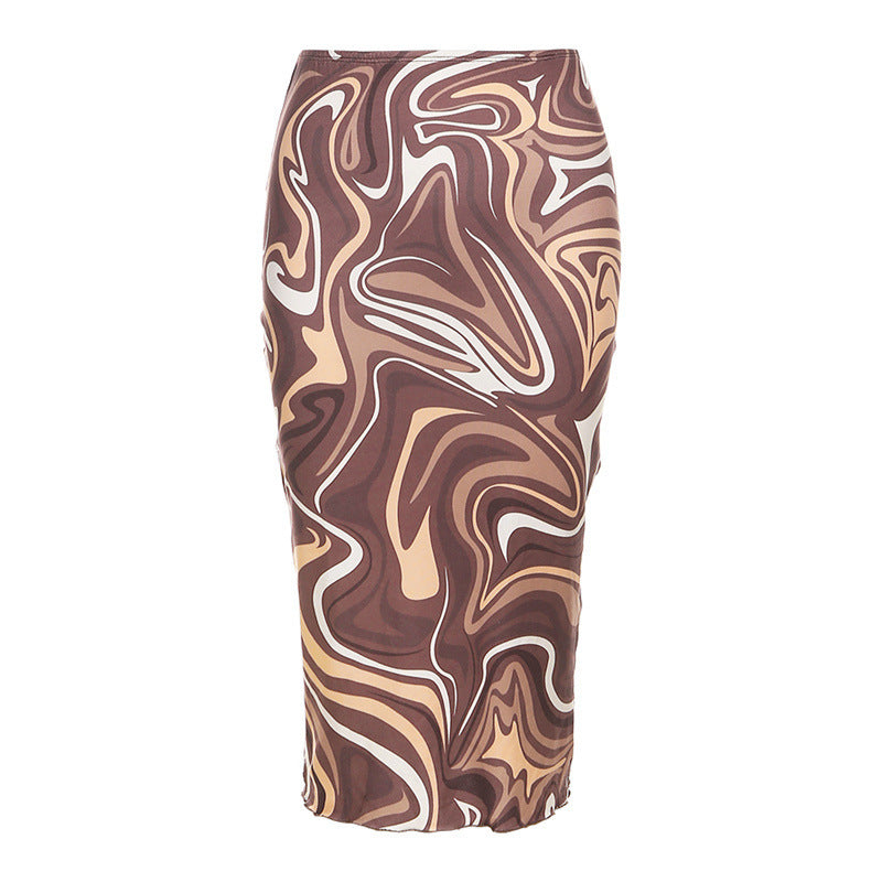 Hip Wrapped Slim Temperament Printed Skirt Women