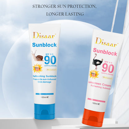 DISAAR Crème Solaire Hydratante pour Peaux Sensibles, Antioxydant, Extraits d'Escargot et d'Autruche SPF 90+ Anti-UV - 100g - 3 Achetez 2 Payez