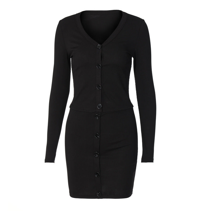 Buttoned Long-sleeved Blouse Slim-fit Skirt Suit Women