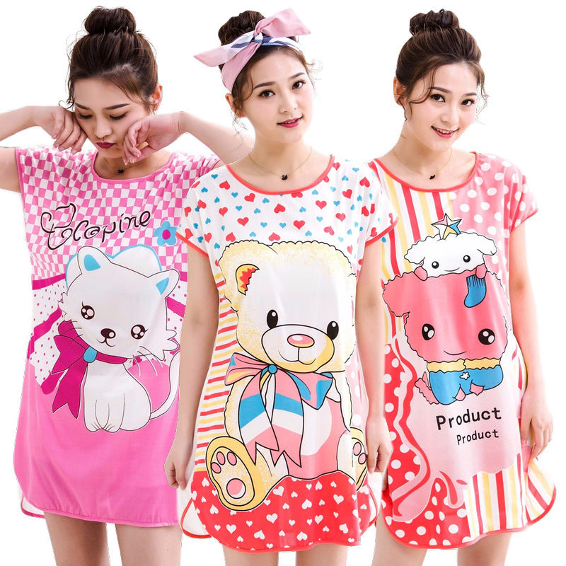 Sevimli Karikatür Kısa Kollu Pijama - Cute Cartoon Girl Short Sleeve Nightdress