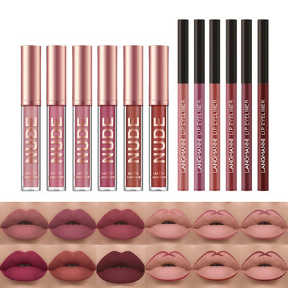 LANGMANNI Lip Pencil and Lipstick Set 12 Pieces - 6 Matte Lipsticks, 6 Lip Pencils