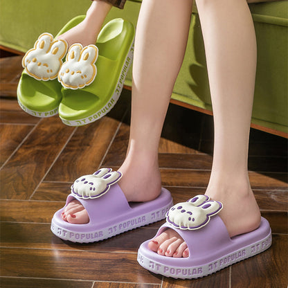 Bonitas pantuflas de conejo para mujer, zapatos de verano a la moda con letras para jardín, para interiores, antideslizantes, para baño, para el hogar