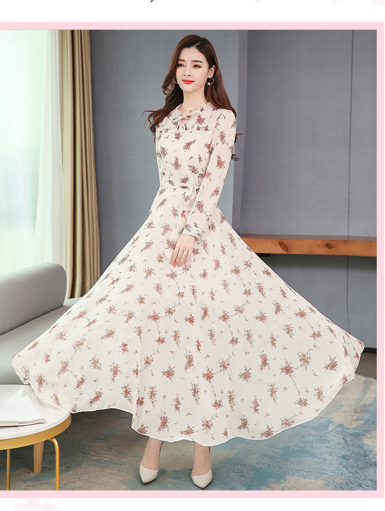 Women's Long Sleeve Slim Waist Printed Dress