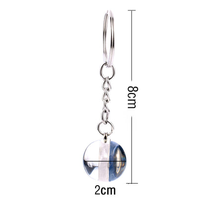 Football Keychain Glass Ball Double Sided Beads