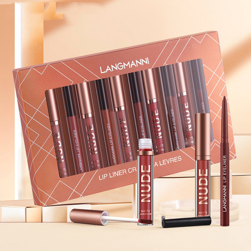 LANGMANNI Lip Pencil and Lipstick Set 12 Pieces - 6 Matte Lipsticks, 6 Lip Pencils