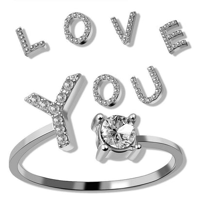 New Design Adjustable 26 Initial Letter Ring Fashion Jewelry for Women Simple Elegant Pandora Ring