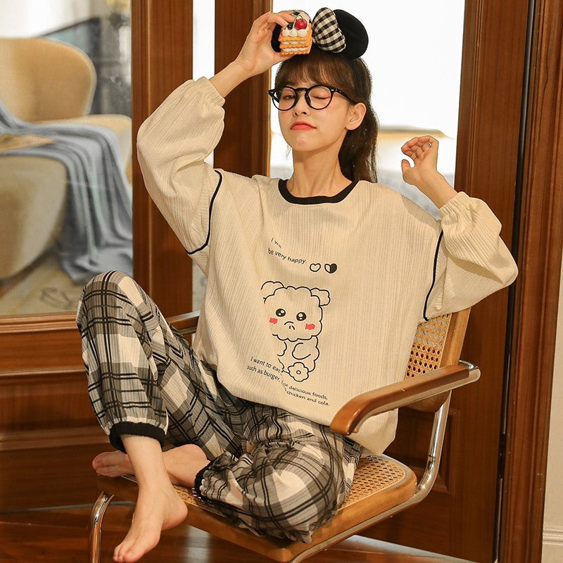 Saf Pamuk Uzun Kollu Pijama Takımı  - Pajamas Women Autumn And Winter Long-sleeved Pure Cotton