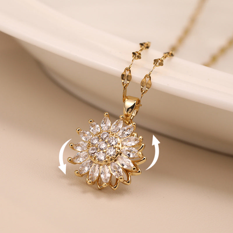 Diamond-Studded Rotating Daisy Necklace