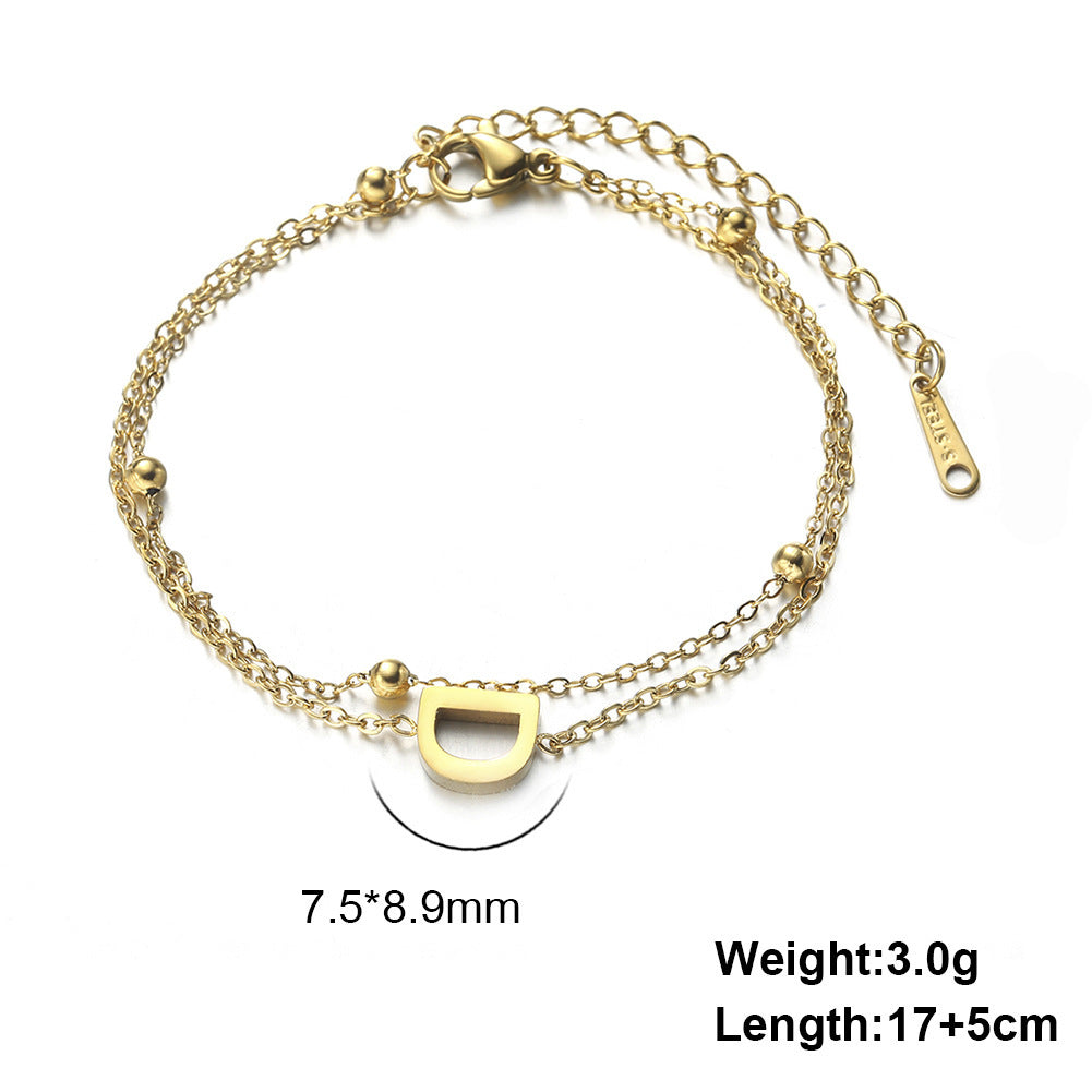 Titanium Steel Double-Layered Chain Letter Necklace Bracelet