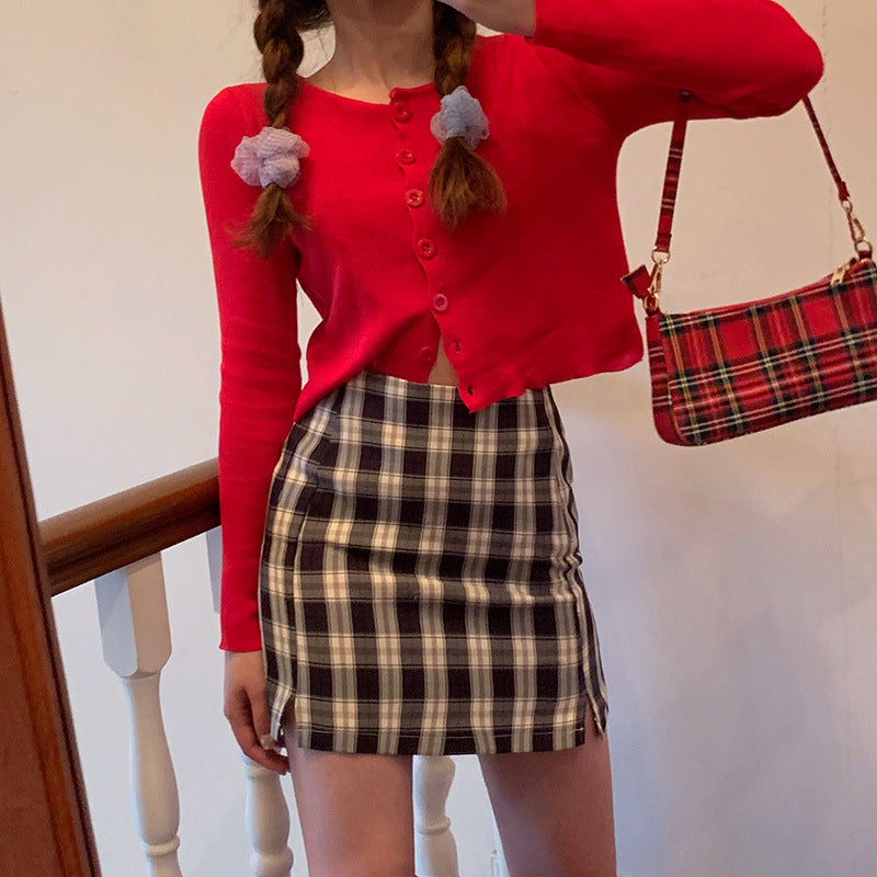 New Style High-Waisted Slim Checkered Skirt