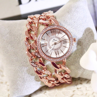 Chain Decorated Women's Bracelet and Watch Set