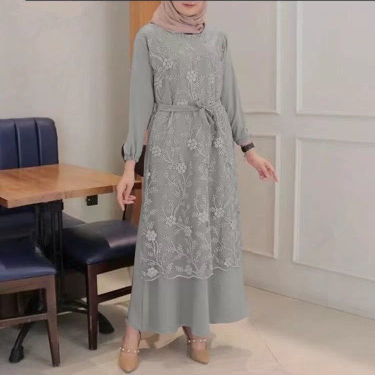 Round Neck Floral Lace Hijab Dress