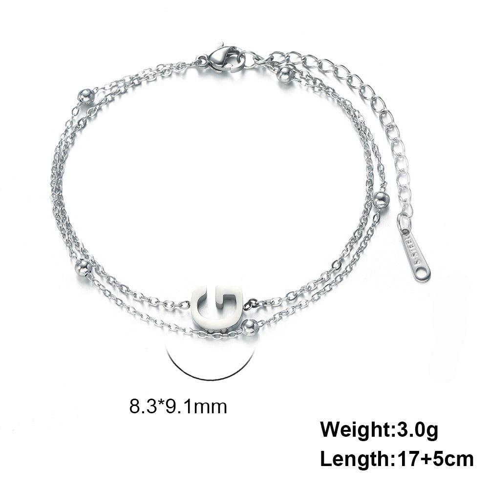 Titanium Steel Double-Layered Chain Letter Necklace Bracelet