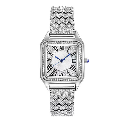 The English name for the product could be: "Fully Jeweled Small Square Watch and Bracelets Set - 6-Piece Set"