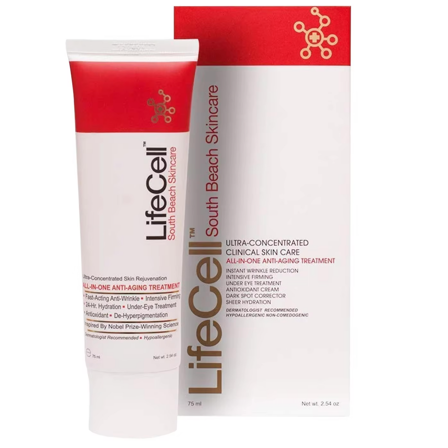 LIFECELL LifeCell South Beach Skincare All In One Anti-Aging Treatment - Comprehensive Anti-Aging Cream 75ml -2.54 oz