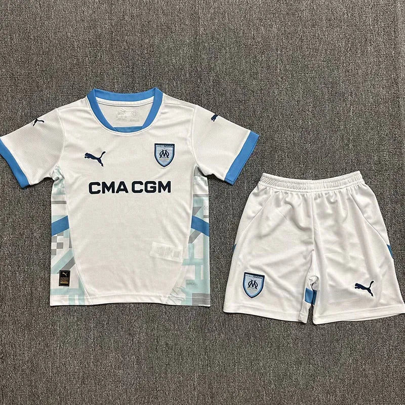 2024-25 Marseille Home Kids Soccer Jersey Suit