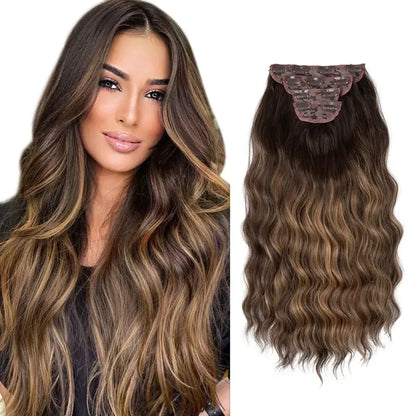 Extensiones de cabello sintético ondulado largo con clip