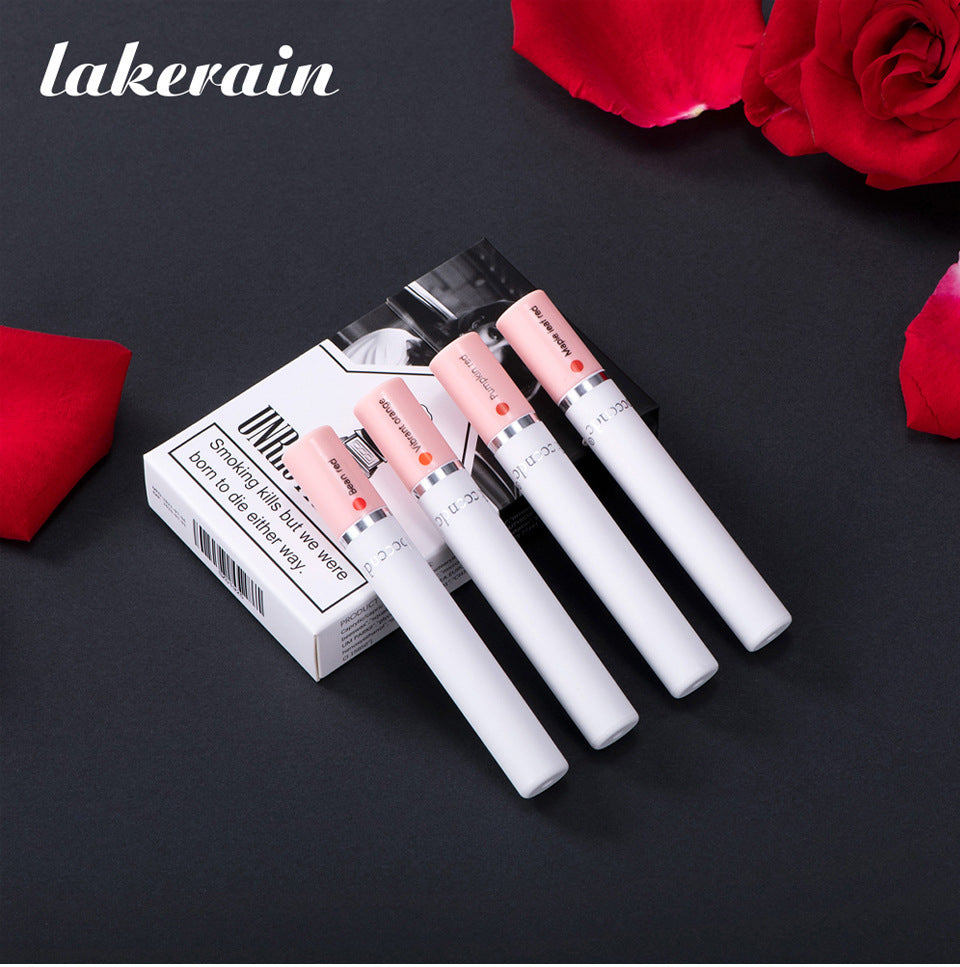 SET DE 4 PIEZAS: Lápiz labial de 4 colores con paquete de cigarrillos, rubor, lápiz labial líquido brillante, sombra de ojos de doble cara y delineador de ojos