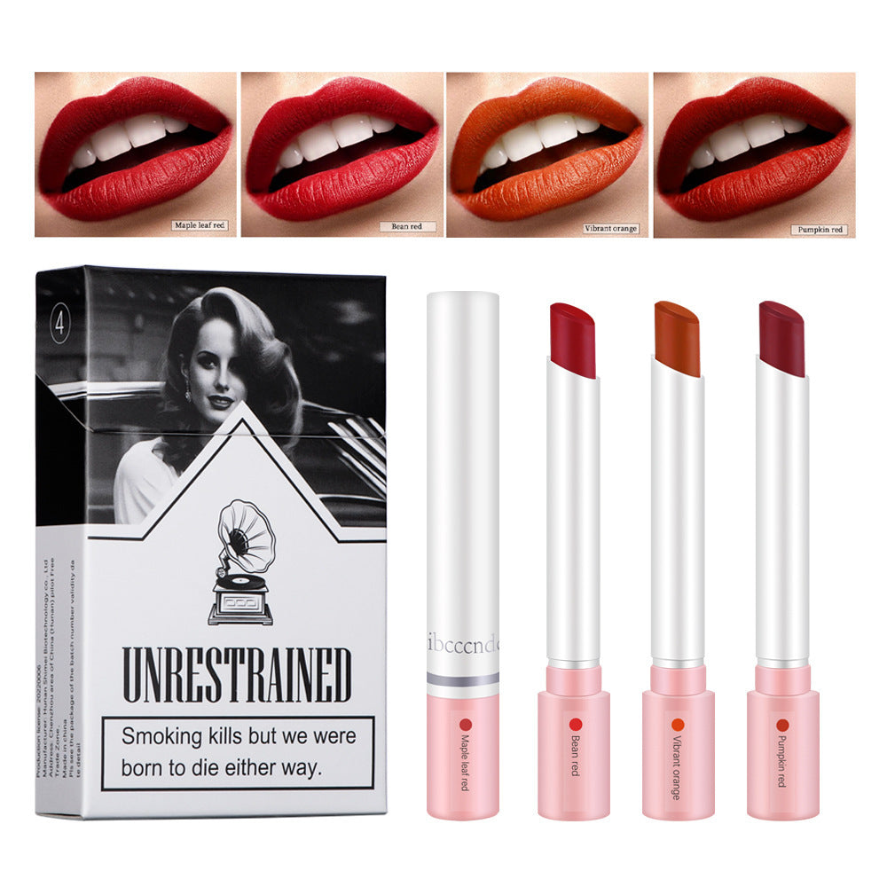 4-Piece SET - 4 Color Lipstick with Cigarette Pack, Blush, Glossy Liquid Lipstick, Double-Sided Eyeshadow and Eyeliner