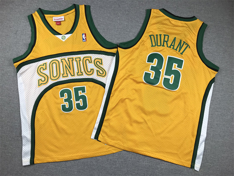 Seattle SuperSonics DURANT #35 Yellow and Green Kids NBA Jersey