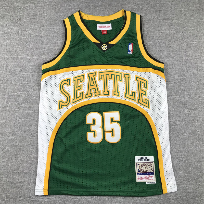 Seattle SuperSonics DURANT #35 Yellow and Green Kids NBA Jersey